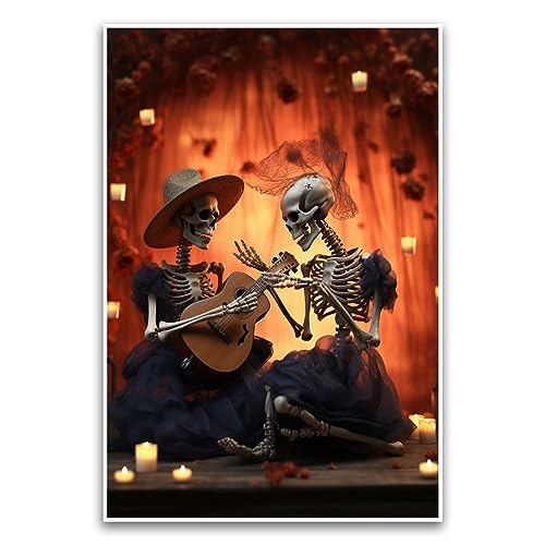 Digitales Kunstposter mit tanzendem Skelettpaar, gruseliges Gothic-, Halloween-Poster, Morbid Romance, 30,5 x 45,7 cm, ungerahmtes Poster, Premium-Poster auf 45,4 kg Glanzpapier, gedruckt in den USA von FHJ