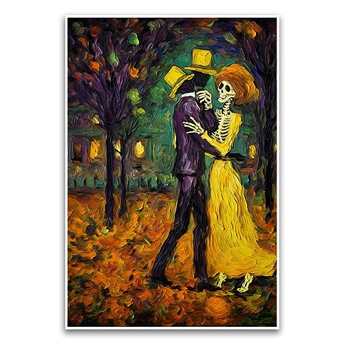 Digitales Kunstposter mit tanzendem Skelettpaar, gruseliges Gothic-, Halloween-Poster, Morbid Romance, 30,5 x 45,7 cm, ungerahmtes Poster, Premium-Poster auf 45,4 kg Glanzpapier, gedruckt in den USA von FHJ