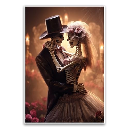 Digitales Kunstposter mit tanzendem Skelettpaar, gruseliges Gothic-, Halloween-Poster, Morbid Romance, 30,5 x 45,7 cm, ungerahmtes Poster, Premium-Poster auf 45,4 kg Glanzpapier, gedruckt in den USA von FHJ