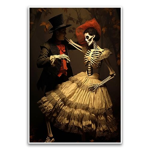 Digitales Kunstposter mit tanzendem Skelettpaar, gruseliges Gothic-, Halloween-Poster, Morbid Romance, 30,5 x 45,7 cm, ungerahmtes Poster, Premium-Poster auf 45,4 kg Glanzpapier, gedruckt in den USA von FHJ