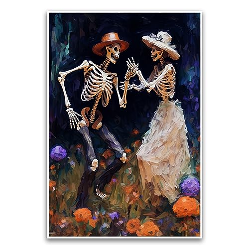 Digitales Kunstposter mit tanzendem Skelettpaar, gruseliges Gothic-, Halloween-Poster, Morbid Romance, 30,5 x 45,7 cm, ungerahmtes Poster, Premium-Poster auf 45,4 kg Glanzpapier, gedruckt in den USA von FHJ