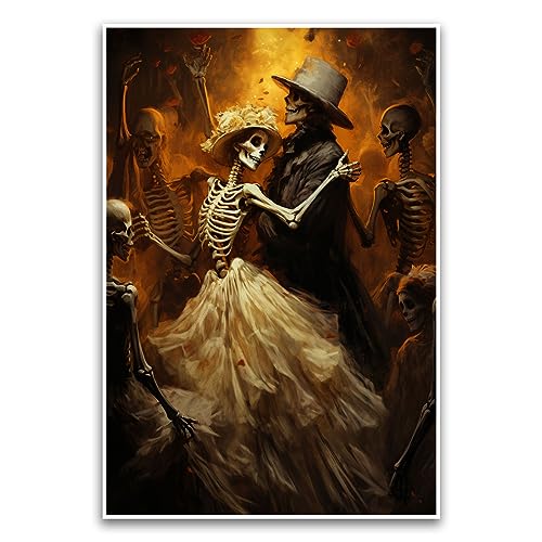 Digitales Kunstposter mit tanzendem Skelettpaar, gruseliges Gothic-, Halloween-Poster, Morbid Romance, 30,5 x 45,7 cm, ungerahmtes Poster, Premium-Poster auf 45,4 kg Glanzpapier, gedruckt in den USA von FHJ