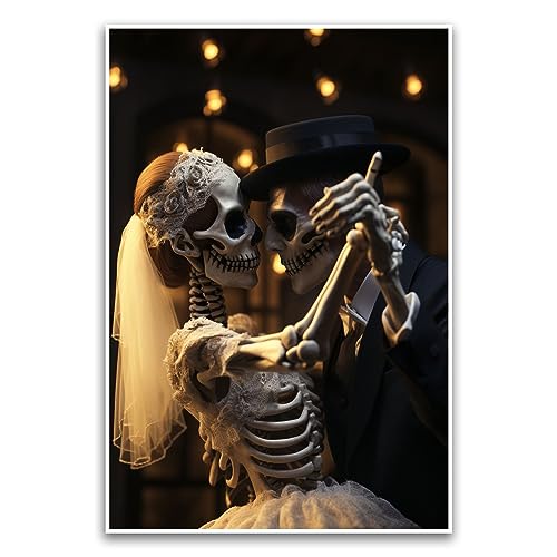 Digitales Kunstposter mit tanzendem Skelettpaar, gruseliges Gothic-, Halloween-Poster, Morbid Romance, 30,5 x 45,7 cm, ungerahmtes Poster, Premium-Poster auf 45,4 kg Glanzpapier, gedruckt in den USA von FHJ