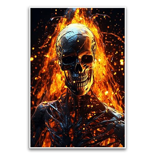 Flammendes Skelett-Poster, cooles, lebendiges Feuerskelett, dunkles Poster, 30,5 x 45,7 cm, ungerahmtes Poster, Premium-Poster auf 45,4 kg Glanzpapier, gedruckt in den USA, FHJP1164 von FHJ