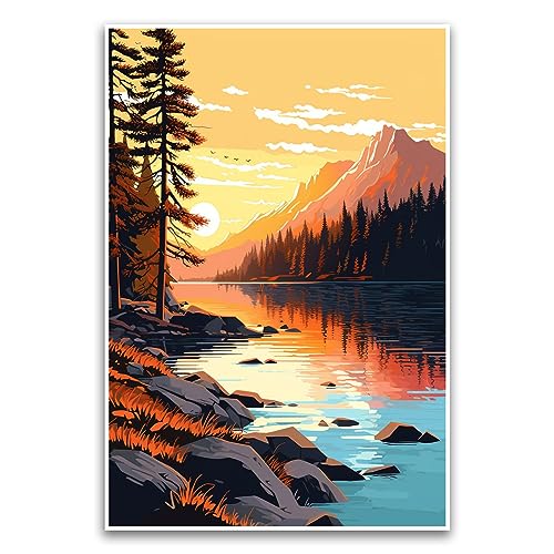 Lakeside Poster im Postkarten-Stil, farbenfrohes schönes Naturposter für Abenteuer, 30,5 x 45,7 cm, ungerahmtes Poster, Premium-Poster auf 45,4 kg Glanzpapier, gedruckt in den USA, FHJP1182 von FHJ