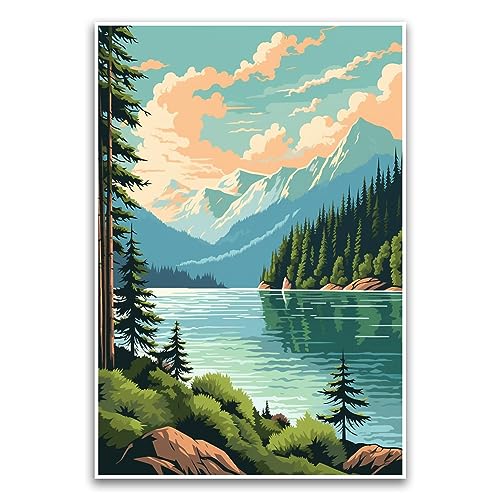 Lakeside Poster im Postkarten-Stil, farbenfrohes schönes Naturposter für Abenteuer, 30,5 x 45,7 cm, ungerahmtes Poster, Premium-Poster auf 45,4 kg Glanzpapier, gedruckt in den USA, FHJP1184 von FHJ