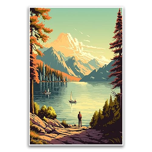 Lakeside Poster im Postkarten-Stil, farbenfrohes schönes Naturposter für Abenteuer, 30,5 x 45,7 cm, ungerahmtes Poster, Premium-Poster auf 45,4 kg Glanzpapier, gedruckt in den USA, FHJP1186 von FHJ