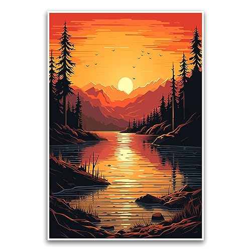 Lakeside Poster im Postkarten-Stil, farbenfrohes schönes Naturposter für Abenteuer, 30,5 x 45,7 cm, ungerahmtes Poster, Premium-Poster auf 45,4 kg Glanzpapier, gedruckt in den USA, FHJP1187 von FHJ