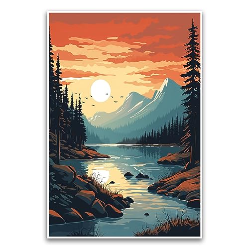 Lakeside Poster im Postkarten-Stil, farbenfrohes schönes Naturposter für Abenteuer, 30,5 x 45,7 cm, ungerahmtes Poster, Premium-Poster auf 45,4 kg Glanzpapier, gedruckt in den USA, FHJP1189 von FHJ