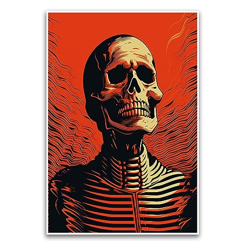 Pop Art Skelett Digital Art Poster – lebendiges zweifarbiges Grafik-Comic-Stil Poster – 30,5 x 45,7 cm ungerahmtes Poster – Premium-Poster auf 45,4 kg Glanzpapier – gedruckt in den USA FHJP1168 von FHJ