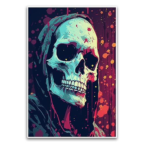 Pop Art Skelett Digital Art Poster – lebendiges zweifarbiges Grafik-Comic-Stil Poster – 30,5 x 45,7 cm ungerahmtes Poster – Premium-Poster auf 45,4 kg Glanzpapier – gedruckt in den USA FHJP1170 von FHJ