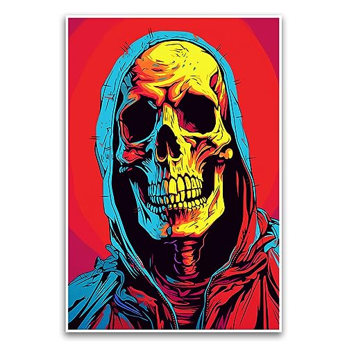 Pop Art Skelett Digital Art Poster – lebendiges zweifarbiges Grafik-Comic-Stil Poster – 30,5 x 45,7 cm ungerahmtes Poster – Premium-Poster auf 45,4 kg Glanzpapier – gedruckt in den USA FHJP1177 von FHJ