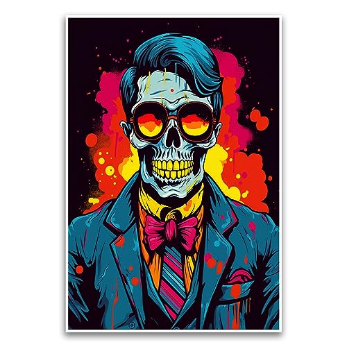 Pop Art Skelett Digital Art Poster – lebendiges zweifarbiges Grafik-Comic-Stil Poster – 30,5 x 45,7 cm ungerahmtes Poster – Premium-Poster auf 45,4 kg Glanzpapier – gedruckt in den USA FHJP1180 von FHJ