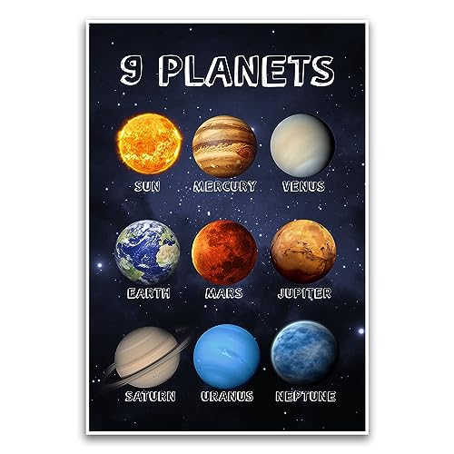 Poster "9 Planet Sonnensystem" – Pädagogisches Schulposter für Grundschulklassenzimmer – 30,5 x 45,7 cm ungerahmtes Poster – Premium-Poster auf 45,4 kg Glanzpapier – gedruckt in den USA FHJP1104 von FHJ