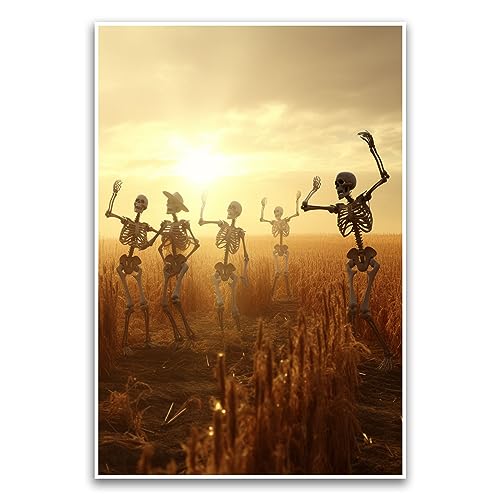 Poster "Happy Skeletons Dancing In A Field", lebendiges, glückliches Weizenfeld-Szenen-Poster, 30,5 x 45,7 cm, ungerahmt, Premium-Poster auf 45,4 kg Glanzpapier, gedruckt in den USA, FHJP1156 von FHJ