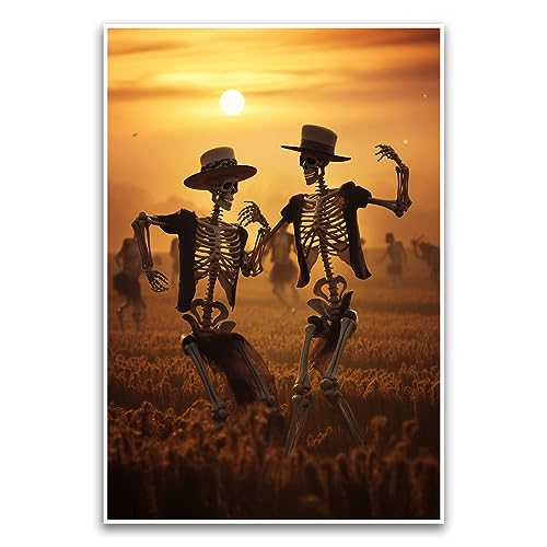 Poster "Happy Skeletons Dancing In A Field", lebendiges, glückliches Weizenfeld-Szenen-Poster, 30,5 x 45,7 cm, ungerahmt, Premium-Poster auf 45,4 kg Glanzpapier, gedruckt in den USA, FHJP1158 von FHJ