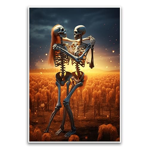 Poster "Happy Skeletons Dancing In A Field", lebendiges, glückliches Weizenfeld-Szenen-Poster, 30,5 x 45,7 cm, ungerahmt, Premium-Poster auf 45,4 kg Glanzpapier, gedruckt in den USA, FHJP1160 von FHJ