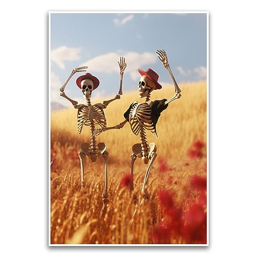 Poster "Happy Skeletons Dancing In A Field", lebendiges, glückliches Weizenfeld-Szenen-Poster, 30,5 x 45,7 cm, ungerahmtes Poster, Premium-Poster auf 45,4 kg Glanzpapier, gedruckt in den USA, FHJP1154 von FHJ