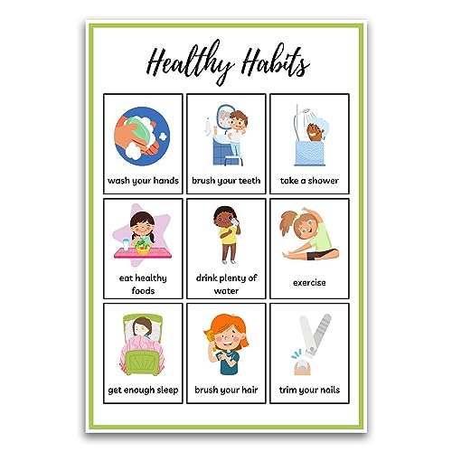 Poster "Healthy Habits For Kids" – Pädagogisches Schulposter für Grundschulklassenzimmer – 30,5 x 45,7 cm ungerahmtes Poster – Premium-Poster auf 45,4 kg Glanzpapier – gedruckt in den USA FHJP1105 von FHJ