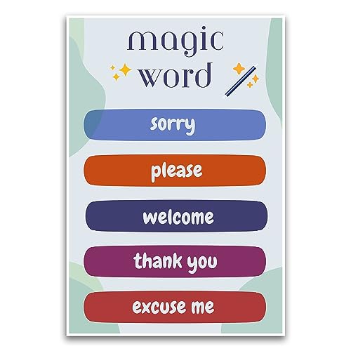 Poster "Magic Words For Kids Manners" – Pädagogisches Schulposter für Grundschulklassenzimmer – 30,5 x 45,7 cm ungerahmtes Poster – Premium-Poster auf 45,4 kg Glanzpapier – gedruckt in den USA von FHJ