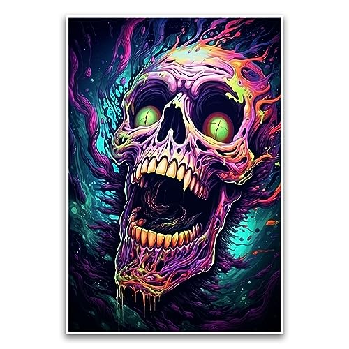 Poster "Psychedelic Skull Rainbow Swirly", cooles Grunge-Hippy-Poster, 30,5 x 45,7 cm, ungerahmtes Poster, Premium-Poster auf 45,4 kg Glanzpapier, gedruckt in den USA, FHJP1190 von FHJ