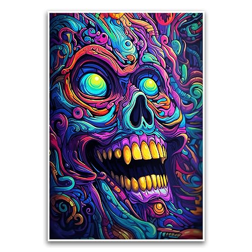 Poster "Psychedelic Skull Rainbow Swirly", cooles Grunge-Hippy-Poster, 30,5 x 45,7 cm, ungerahmtes Poster, Premium-Poster auf 45,4 kg Glanzpapier, gedruckt in den USA, FHJP1191 von FHJ