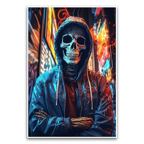 Poster "Skeleton Streetwear City Thug" – Neon Graffiti Grunge Dark Poster – 30,5 x 45,7 cm ungerahmtes Poster – Premium-Poster auf 45,4 kg Glanzpapier – gedruckt in den USA FHJP1165 von FHJ