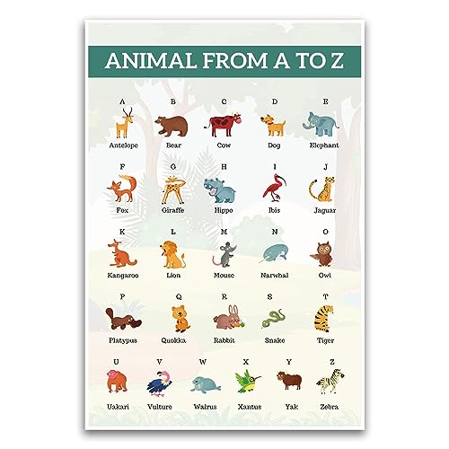 Poster mit Tiermotiven von A bis Z, pädagogisches Schulposter für Grundschulklasse, 30,5 x 45,7 cm, ungerahmtes Poster, Premium-Poster auf 45,4 kg Glanzpapier, gedruckt in den USA FHJP1107 von FHJ