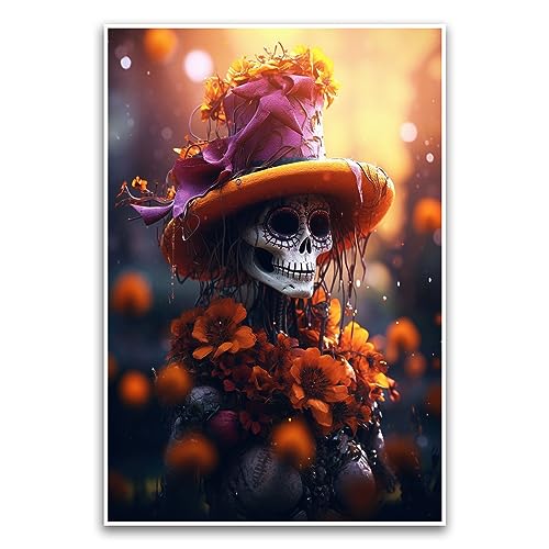 Skelett Halloween Tag der Toten Portrait Poster – Serene Fantasy Flower Skelett Poster – 30,5 x 45,7 cm ungerahmtes Poster – Premium-Poster auf 45,4 kg Glanzpapier – gedruckt in den USA FHJP1166 von FHJ