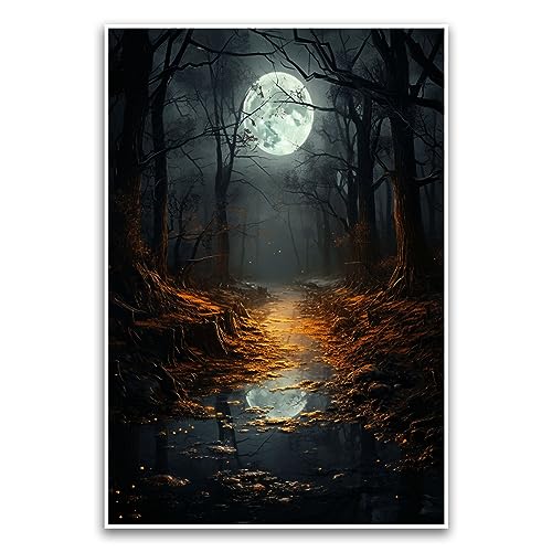 Spooky Dark Forest Full Moon Woods Path Poster – Haunting Scary Midnight Halloween Themenszene Poster – 30,5 x 45,7 cm ungerahmtes Poster – Premium-Poster auf 45,4 kg Glanzpapier – gedruckt in den USA von FHJ