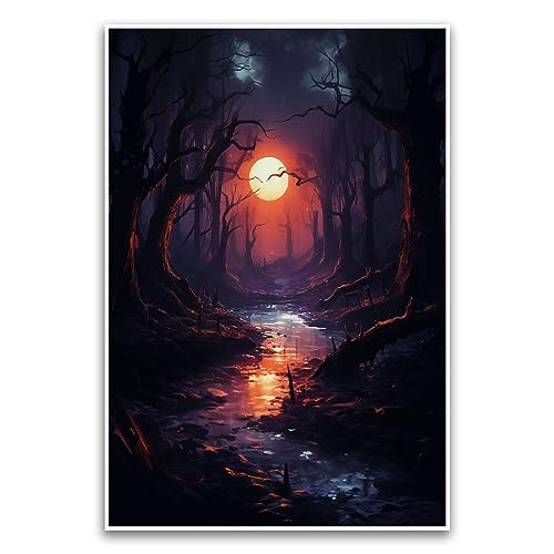 Spooky Dark Forest Full Moon Woods Path Poster – Haunting Scary Midnight Halloween Themenszene Poster – 30,5 x 45,7 cm ungerahmtes Poster – Premium-Poster auf 45,4 kg Glanzpapier – gedruckt in den USA von FHJ