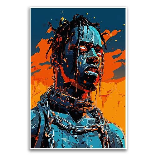 Travis Astroworld Scott Jackboys Pop-Art-Poster, lebendiges Comic-Hip-Hop-Porträt, digitales Kunstposter, 30,5 x 45,7 cm, ungerahmtes Poster, Premium-Poster auf 45,4 kg Glanzpapier, gedruckt in den von FHJ