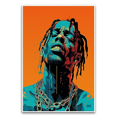 Travis Astroworld Scott Jackboys Pop-Art-Poster, lebendiges Comic-Hip-Hop-Porträt, digitales Kunstposter, 30,5 x 45,7 cm, ungerahmtes Poster, Premium-Poster auf 45,4 kg Glanzpapier, gedruckt in den von FHJ