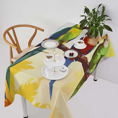 FHPCE Rechteckige Tischdecken, 140 x 140 cm, bunte Papageien auf Baum, wasserdicht, schwere Tischdecke, dekorative Tischdecke, Abendessen, knitterfrei, Tischdecke für Picknick, Camping, Essen von FHPCE