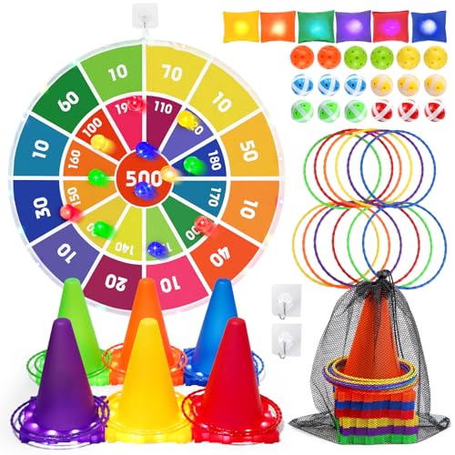 46PCS Karnevalsspiele Kombi Set für Kinder mit LED-Licht- Dartscheibe Kinder Game- Wurfspiele Outdoor Indoor Geburtstagsfeierspiel - Ball Ring Bean Bag Toss Spiel Set-Gartenspiele von FHzytg