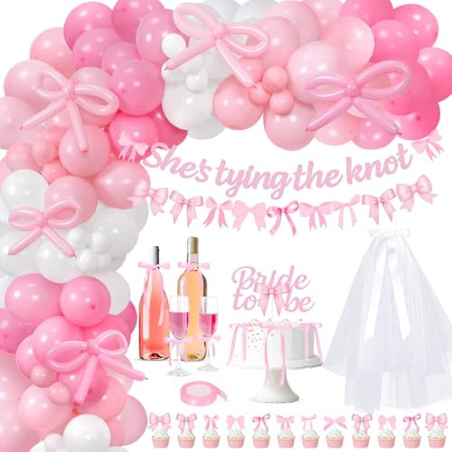 She's Tying The Knot Bridal Shower Party Decorations, Pink Bow Coquette Bachelorette Party Supplies, Bow Balloon Arch, She's Tying The Knot Banner, Bride To Be Cake Topper, Bow Veil & Satin Ribbon von FHzytg