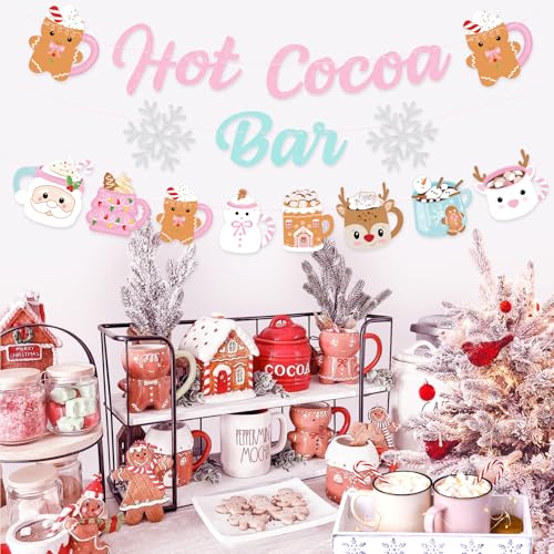 Weihnachten Hot Cocoa Bar Dekoration Kit, Hot Cocoa Bar Banner Hot Cocoa Cups Girlande, Rosa Lebkuchen Weihnachten Heiße Schokolade Bar Dekor Supplies für Winterurlaub Neujahr Weihnachten Party von FHzytg