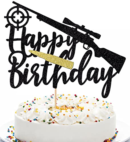 er Black Glitter Hunting Rifle Cake Topper, Hunting Rifle, Bullet Cake Topper, Gun Cake Themed Party Decoration von DOGNNAK