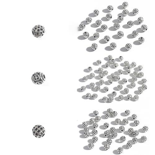 60 Stücke Tibetische Silber Spacer Perlen, Tibetische Antike Silberlegierung Metallperlen, Gemischte Legierungs Spacer Perlen, Silber Spacer Perlen für die Herstellung von Schmuck DIY Halsketten von FIBOUND