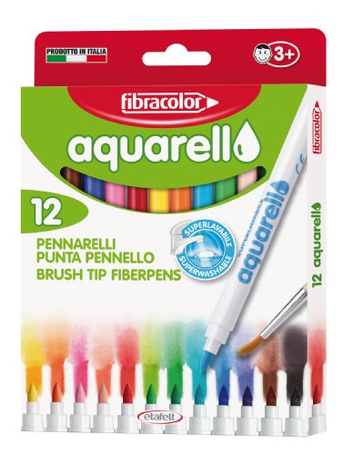 FIBRACOLOR Aquarello Aquarell-Filzstifte, Pinselspitze, 12 Stück von FIBRACOLOR