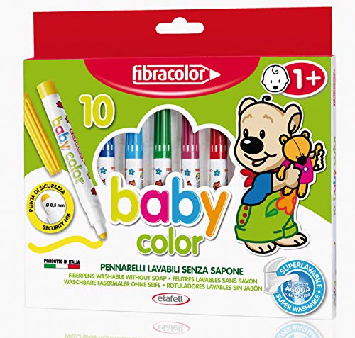 FIBRACOLOR Baby Color Filzstifte, 10 Farben, nur mit Wasser abwaschbar von FIBRACOLOR