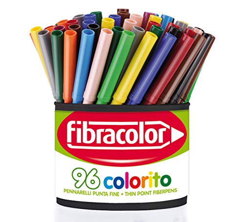 FIBRACOLOR Buntstifte, 96 Filzstifte, feine Spitze, superwaschbar von FIBRACOLOR