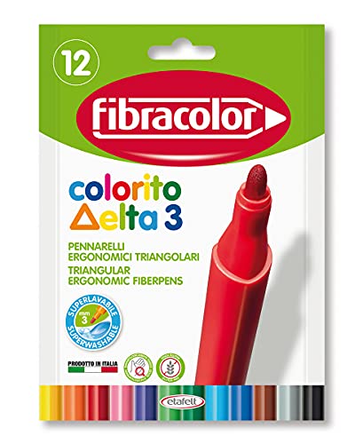 FIBRACOLOR Colorito Delta 3 Packung 12 dreieckige Filzstifte fein 3 mm superabwaschbar von FIBRACOLOR