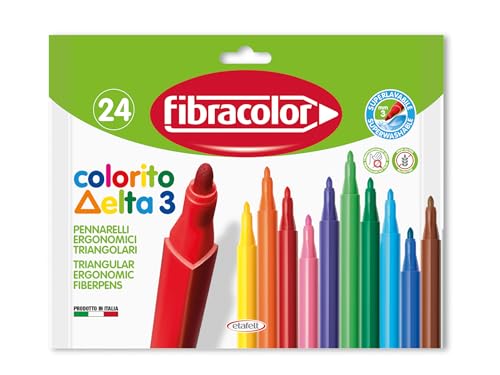 FIBRACOLOR Colorito Delta 3 Packung 24 Fasermaler Dreikantspitze 3 mm superabwaschbar von FIBRACOLOR