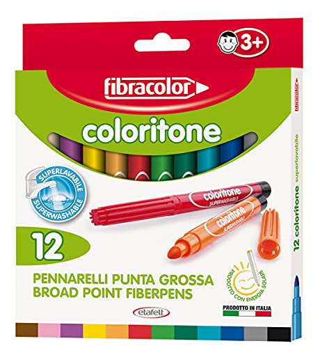 FIBRACOLOR Coloriton Filzstifte, grobe Spitze, superwaschbar, 12 Stück von FIBRACOLOR