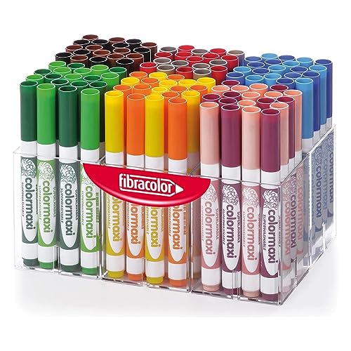 Fibracolor Colormaxi Multistifte, 120 Filzstifte, kegelförmige Spitze, superwaschbar von FIBRACOLOR