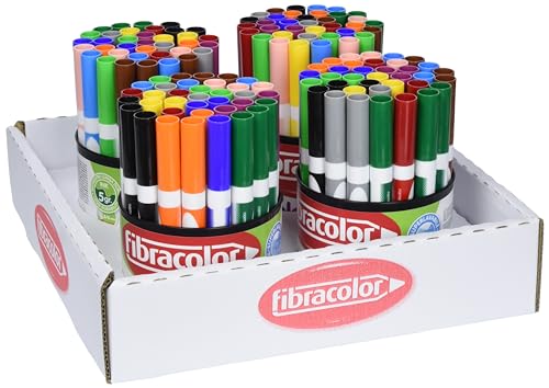 FIBRACOLOR Colormaxi Filzstifte, Tablett mit 4 Dosen á 36 Stück, je 12 Farben, große konische Spitze, superwaschbar von FIBRACOLOR