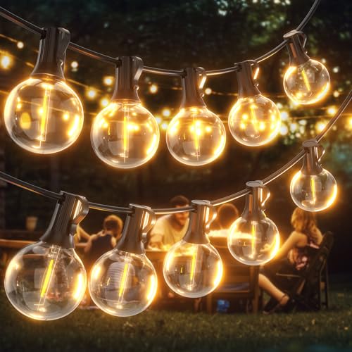 20/30/40/60/30FT Outdoor G40 LED Globe String Lights 4 Modi Dimmbare Wasserdichte Glühbirnen Lichterketten, anschließbare kommerzielle Hängeleuchten für Weihnachten, Terrasse, Haus, Hinterhof, Balkon, von FIBRAVE