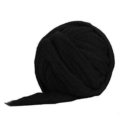 FIDGUBEU Wolle Zum HäKeln,HäKelgarn 1000g / Kugel super Dicker natürlicher klobiger Garnfilz-Roving-Garn für drehende Hand Stricken Spin-Garn-DIY-Deckenversorgung(Black) von FIDGUBEU