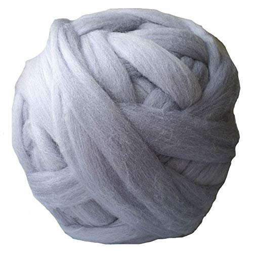 FIDGUBEU Wolle Zum HäKeln,HäKelgarn 1000g / pcs Super Chunky Garn Riesige Roving Spinning für Arm Strickdecken Blitzer Tuch(Light Grey) von FIDGUBEU